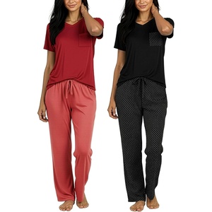 image:image2 Pack Womens Pajama Sets Short Sleeve Sleepwear Comfy Cute Loungewear PJSet D Black  Orange