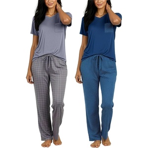 image:image2 Pack Womens Pajama Sets Short Sleeve Sleepwear Comfy Cute Loungewear PJSet F Gray  Navy