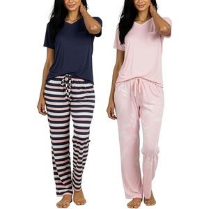 image:image2 Pack Womens Pajama Sets Short Sleeve Sleepwear Comfy Cute Loungewear PJSet K Navy  Pink