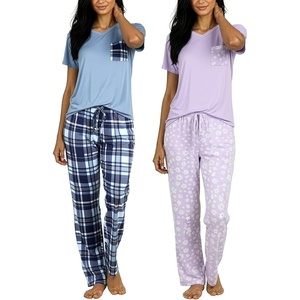 image:image2 Pack Womens Pajama Sets Short Sleeve Sleepwear Comfy Cute Loungewear PJSet L Purple  Blue