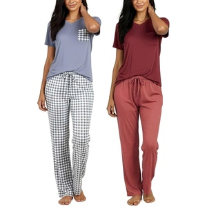 image:image2 Pack Womens Pajama Sets Short Sleeve Sleepwear Comfy Cute Loungewear PJSet a Charcoal  Burgundy