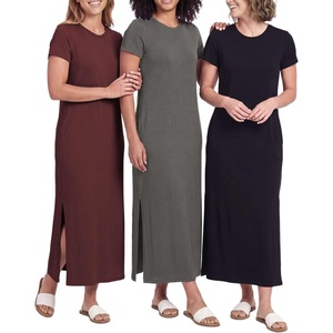image:image3 Pack Womens Maxi Dresses Casual Short Sleeve TShirt Dress Long SlitSet 11