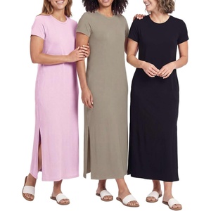 image:image3 Pack Womens Maxi Dresses Casual Short Sleeve TShirt Dress Long SlitSet 12