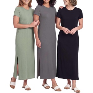 image:image3 Pack Womens Maxi Dresses Casual Short Sleeve TShirt Dress Long SlitSet 13