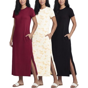 image:image3 Pack Womens Maxi Dresses Casual Short Sleeve TShirt Dress Long SlitSet 3