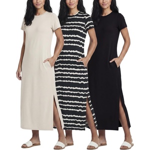 image:image3 Pack Womens Maxi Dresses Casual Short Sleeve TShirt Dress Long SlitSet 4