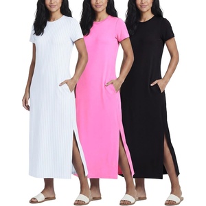 image:image3 Pack Womens Maxi Dresses Casual Short Sleeve TShirt Dress Long SlitSet 5