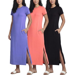 image:image3 Pack Womens Maxi Dresses Casual Short Sleeve TShirt Dress Long SlitSet 6