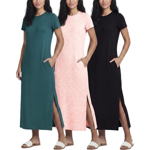 image:image3 Pack Womens Maxi Dresses Casual Short Sleeve TShirt Dress Long SlitSet 7