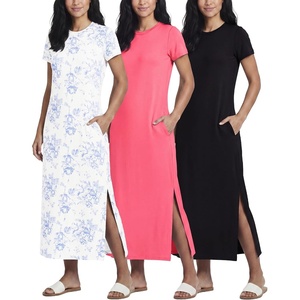 image:image3 Pack Womens Maxi Dresses Casual Short Sleeve TShirt Dress Long SlitSet 8