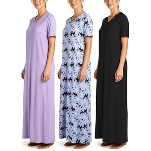 image:image3 Pack Womens Maxi Long Nightgowns Short Sleeve Night Shirt PJ Sleep DressSet 1
