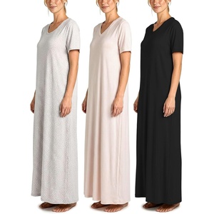 image:image3 Pack Womens Maxi Long Nightgowns Short Sleeve Night Shirt PJ Sleep DressSet 11