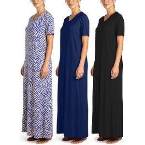 image:image3 Pack Womens Maxi Long Nightgowns Short Sleeve Night Shirt PJ Sleep DressSet 7