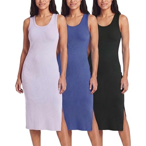image:image3 Pack Womens Midi Dresses Sleeveless Tank Casual Long Beach Sundress SlitSet 4