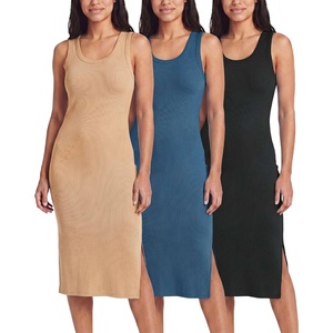 image:image3 Pack Womens Midi Dresses Sleeveless Tank Casual Long Beach Sundress SlitSet 7
