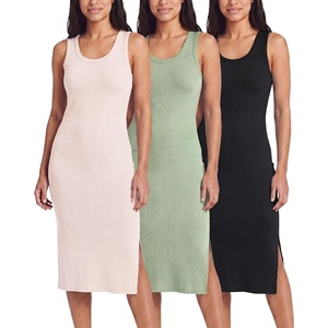 image:image3 Pack Womens Midi Dresses Sleeveless Tank Casual Long Beach Sundress SlitSet 8