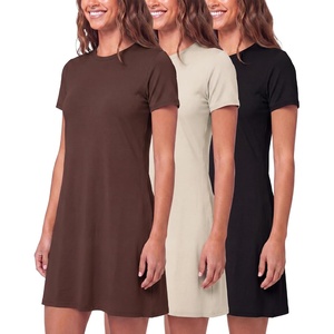 image:image3 Pack Womens T Shirt Dresses Casual Short Sleeve Midi Dress PocketsSet 10