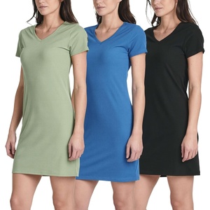 image:image3 Pack Womens Tshirt Dress Ribbed V Neck Short Sleeve Casual Summer DressSet 1