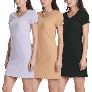 image:image3 Pack Womens Tshirt Dress Ribbed V Neck Short Sleeve Casual Summer DressSet 3