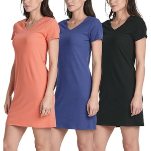 image:image3 Pack Womens Tshirt Dress Ribbed V Neck Short Sleeve Casual Summer DressSet 4