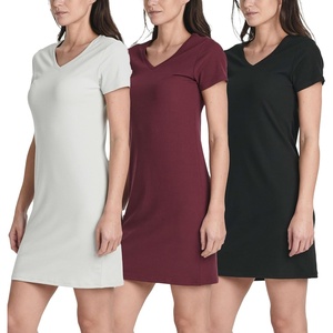 image:image3 Pack Womens Tshirt Dress Ribbed V Neck Short Sleeve Casual Summer DressSet 6