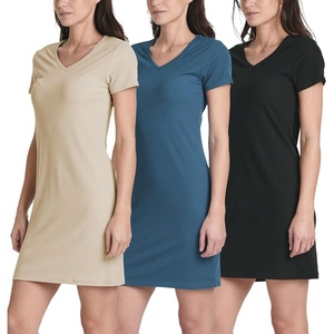 image:image3 Pack Womens Tshirt Dress Ribbed V Neck Short Sleeve Casual Summer DressSet 7