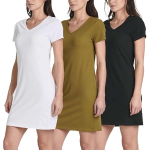 image:image3 Pack Womens Tshirt Dress Ribbed V Neck Short Sleeve Casual Summer DressSet 8