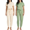 image:image2 Pack Womens Pajama Sets 2 Piece Ribbed Crop Top Joggers Lounge Sets PJsWith Jogger Set 8