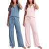 image:image2 Pack Womens Pajama Sets Lounge Set 2 Piece Button Up PJ Sleepwear LadiesFestival Bloom Hearts  Magano Calcite Stripe