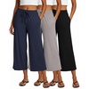 image:image3 Pack Womens Capri Pants Gaucho Wide Leg High Waist Loose Crop PocketsSet 10