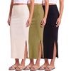 image:image3 Pack Womens Ribbed Maxi Long Skirts High Waisted with Side Slit PencilSet 8