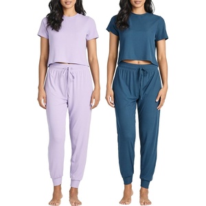 image:image2 Pack Womens Pajama Sets 2 Piece Ribbed Crop Top Joggers Lounge Sets PJsWith Jogger Set 7