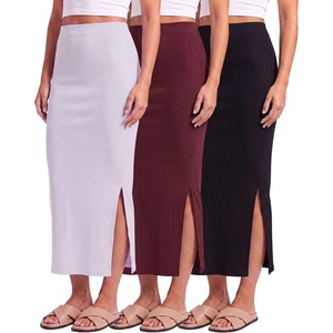 image:image3 Pack Womens Ribbed Maxi Long Skirts High Waisted with Side Slit PencilSet 1