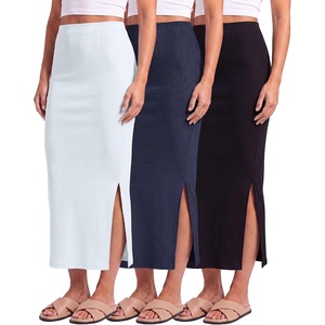 image:image3 Pack Womens Ribbed Maxi Long Skirts High Waisted with Side Slit PencilSet 3