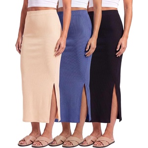 image:image3 Pack Womens Ribbed Maxi Long Skirts High Waisted with Side Slit PencilSet 4
