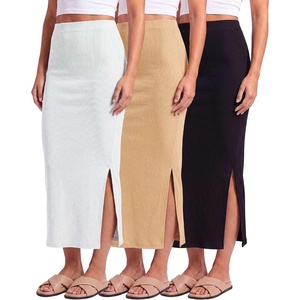image:image3 Pack Womens Ribbed Maxi Long Skirts High Waisted with Side Slit PencilSet 6