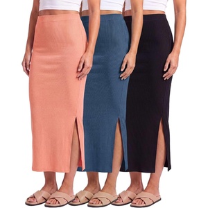 image:image3 Pack Womens Ribbed Maxi Long Skirts High Waisted with Side Slit PencilSet 7