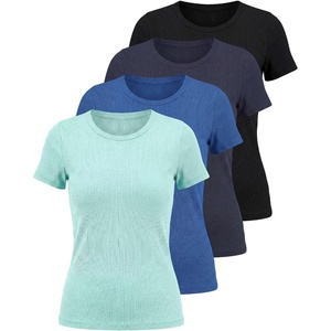 image:image4 Pack Womens Ribbed Tshirts Short Sleeve Crew Neck Tees Basic Tops CasualSet 6
