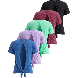 image:image5 Pack Womens Dry Fit Tops Short Sleeve Open Tie Back Crew Neck WorkoutSet 1