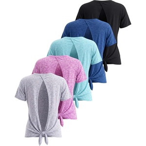 image:image5 Pack Womens Dry Fit Tops Short Sleeve Open Tie Back Crew Neck WorkoutSet 2