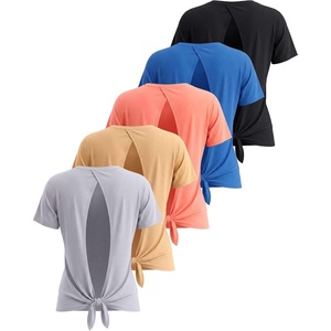 image:image5 Pack Womens Dry Fit Tops Short Sleeve Open Tie Back Crew Neck WorkoutSet 4