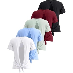 image:image5 Pack Womens Dry Fit Tops Short Sleeve Open Tie Back Crew Neck WorkoutSet 5