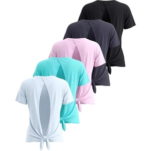 image:image5 Pack Womens Dry Fit Tops Short Sleeve Open Tie Back Crew Neck WorkoutSet 6