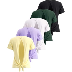 image:image5 Pack Womens Dry Fit Tops Short Sleeve Open Tie Back Crew Neck WorkoutSet 7