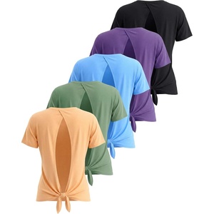 image:image5 Pack Womens Dry Fit Tops Short Sleeve Open Tie Back Crew Neck WorkoutSet 8