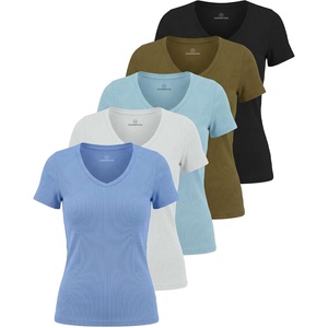 image:image5 Pack Womens Ribbed V Neck T Shirts Short Sleeve Basic Lounge Casual TopsSet 7