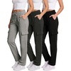 image:image3 Pack Womens Fleece Cargo Sweatpants Lounge Casual Sweat Pants PocketsSolid Black  Charcoal Heather  Grey Heather