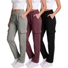 image:image3 Pack Womens Fleece Cargo Sweatpants Lounge Casual Sweat Pants PocketsSolid Black  Solid Burgundy  Grey Heather