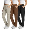 image:imageReal Essentials 3 Pack Womens Fleece Cargo Sweatpants Open Bottom Lounge amp Athletic Casual Pants with PocketsSet 8
