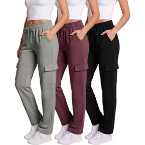 image:image3 Pack Womens Fleece Cargo Sweatpants Lounge Casual Sweat Pants PocketsSolid Black  Solid Burgundy  Grey Heather
